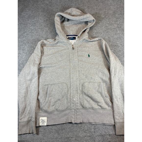 Vintage 90s Polo Ralph Lauren Zip Up Hoodie Mens XL Gray Green Chest Logo - Picture 1 of 7